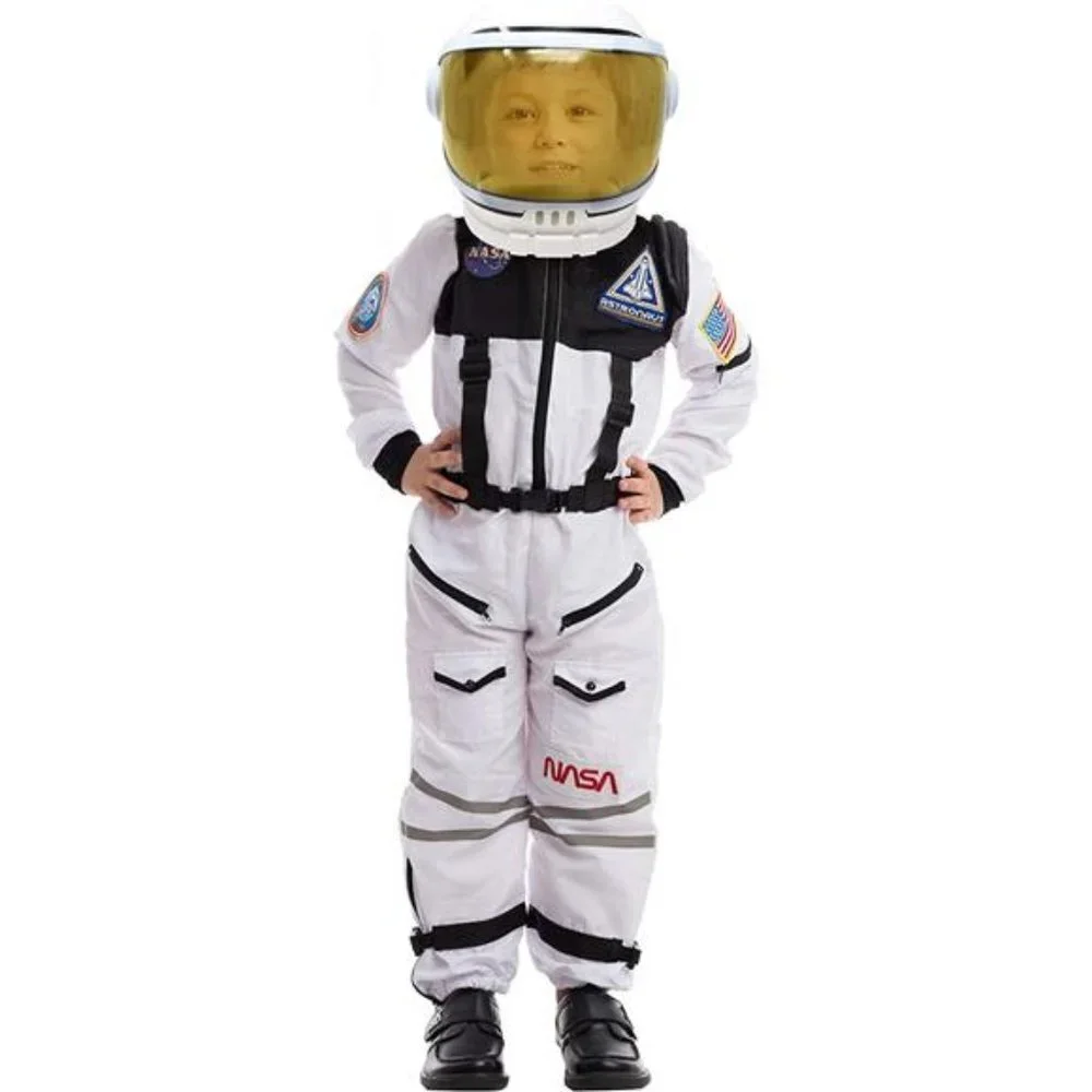 Astronaut Costume with Helmet for Kids, Space Suit Jumpsuits  Dress Up (White)-S